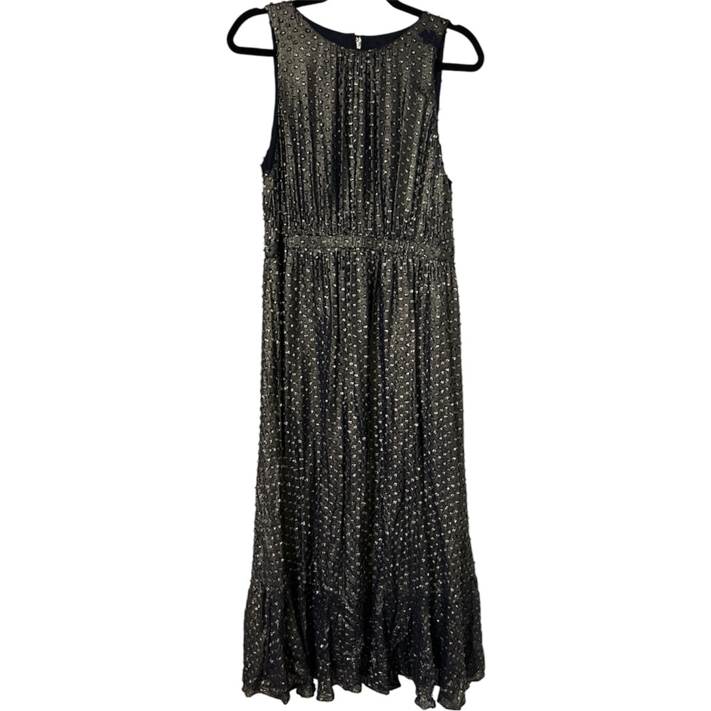 J. Crew Collection Navy Blue Shimmer Silk Swiss Dot Sleeveless Maxi Dress Sz 10
